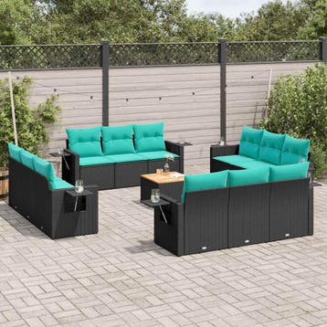 vidaXL 13-delige tuinbankset met kussens van zwart polyrotan, Verzenden, Nieuw