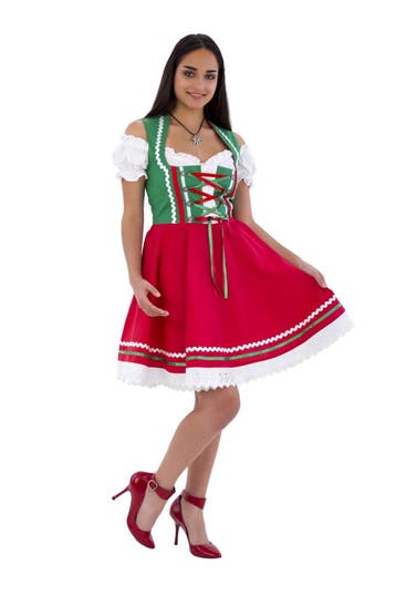 Dirndl 2-dlg., groen/rood, Carmenblouse, Verzenden