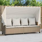 vidaXL Ligbed met luifel en kussen poly rattan beige, Verzenden, Nieuw