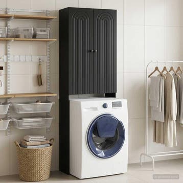 vidaXL Toiletkast ALKMAAR Zwart 66 x 25,5 x 190 cm Bewerkt, Huis en Inrichting, Verzenden, Nieuw