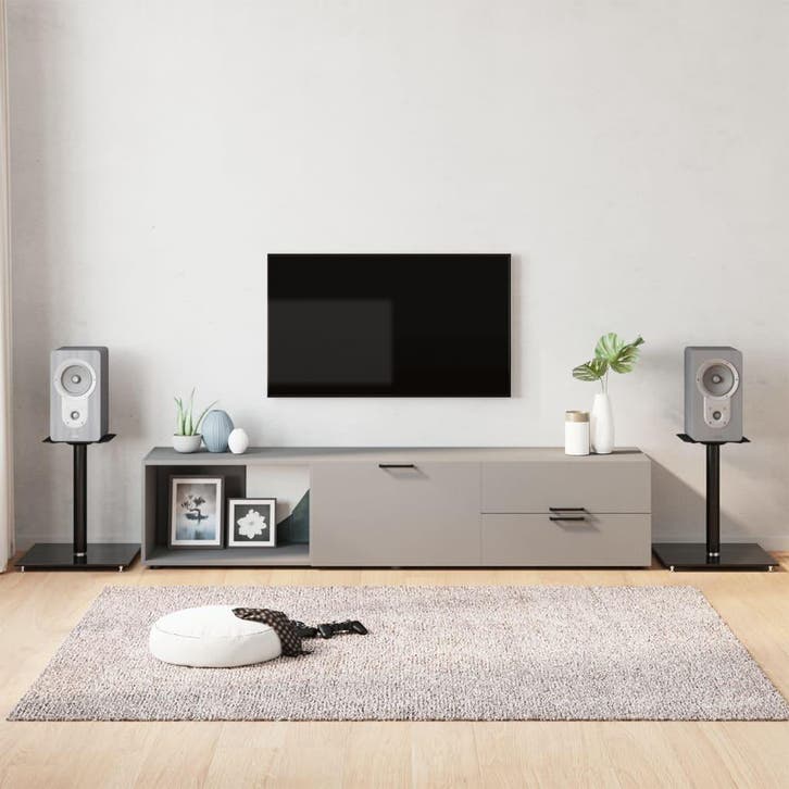 vidaXL Luidsprekerstandaards 2 st 1 pijler gehard glas zwart, TV, Hi-fi & Vidéo, Enceintes, Envoi