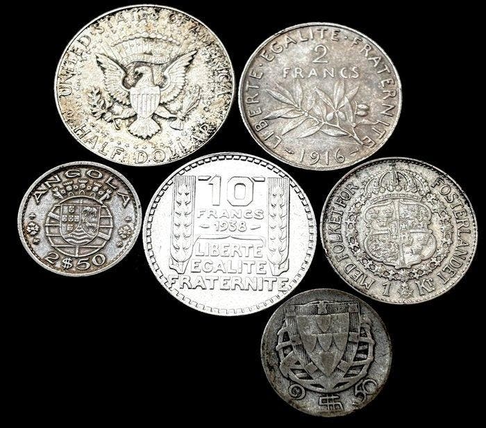 monde. Lote Coletivo de 6 Moedas: EUA (Half Dollar 1964, Postzegels en Munten, Munten | Europa | Niet-Euromunten