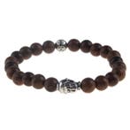 Fako Bijoux - Buddha Armband - Hout - Bal - Zilverkleurig, Handtassen en Accessoires, Armbanden, Verzenden, Nieuw