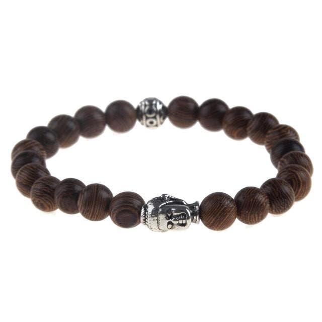 Fako Bijoux - Buddha Armband - Hout - Bal - Zilverkleurig, Handtassen en Accessoires, Armbanden, Verzenden