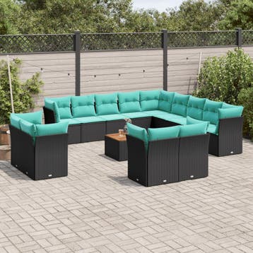 vidaXL 14-delige Loungeset met kussens poly rattan zwart, Verzenden, Loungeset