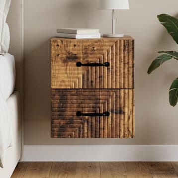 vidaXL Muurbevestigde Nachttafel met lade Oud hout 34,5 x 33, Verzenden