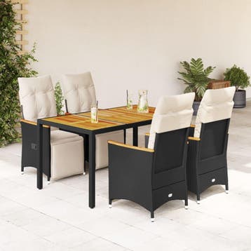 vidaXL 5-delige Bistroset met kussens poly rattan zwart, Verzenden, Nieuw
