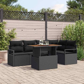 vidaXL Tuinbank Set 6 st Zwart Poly rattan, Verzenden, Nieuw