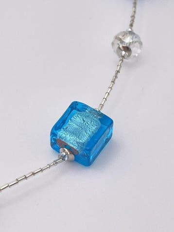 verre de Murano, Argent - Collier - verre Murano argenté