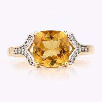 Ring - 14 karaat Geel goud - 2.38ct. tw. Heliodoor - Diamant