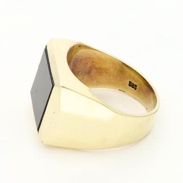 Bague - 14 carats Or jaune - Onyx, Handtassen en Accessoires, Ringen, Nieuw