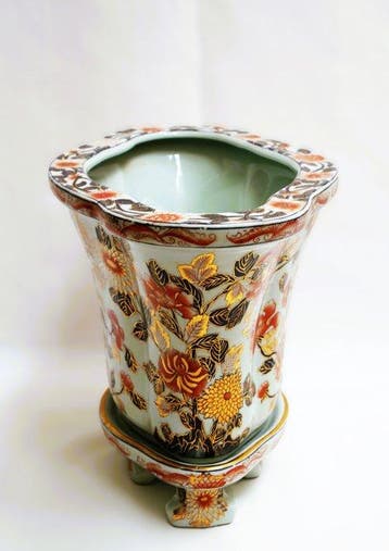 Bloempot - Porselein, Gouden - handgeschilderd