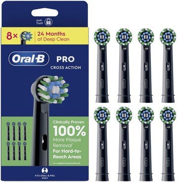 Oral-B Pro Cross Action Opzetborstels - Zwart - 8 Stuks, Verzenden
