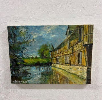 Jacqueline Bonnet (XX) - Fluvial landscape with house, Antiquités & Art