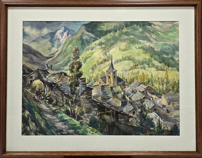 Beryl Victoria Teresa Davies (1916–1997) - Vida en la ladera, Antiek en Kunst, Kunst | Schilderijen | Klassiek
