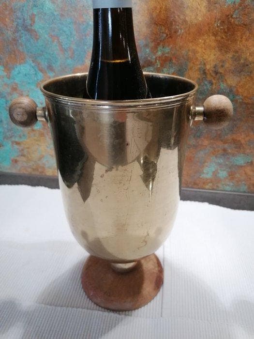 Champagne koeler - Messing, Hout - Wijnkoeler met houten, Antiquités & Art, Antiquités | Meubles | Tables