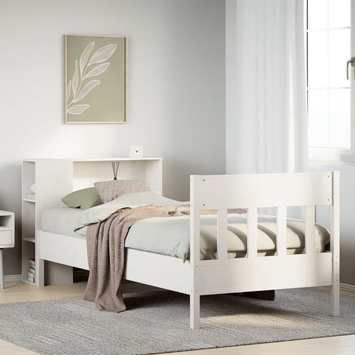 vidaXL Bed met boekenkast zonder matras grenenhout wit, Maison & Meubles, Chambre à coucher | Lits, Envoi