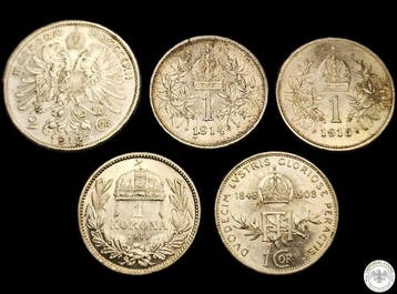 Oostenrijk, Hongarije. Franz Joseph I. Corona Lot of 5