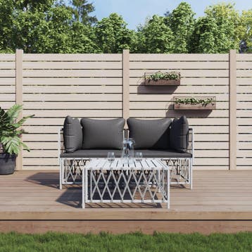 vidaXL 3-delige Loungeset met kussens staal wit, Verzenden, Nieuw, Loungeset