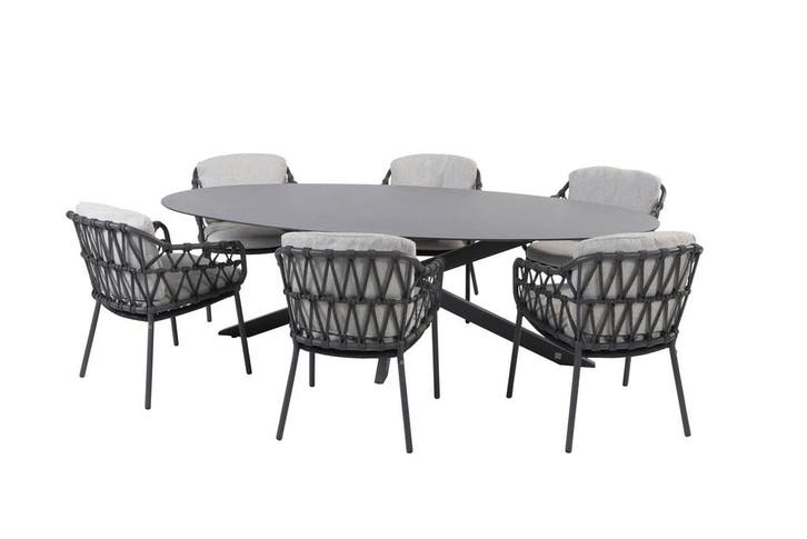 4 Seasons Outdoor Calpi tuinset met Privada tafel ovaal HPL, Tuin en Terras, Tuinsets en Loungesets