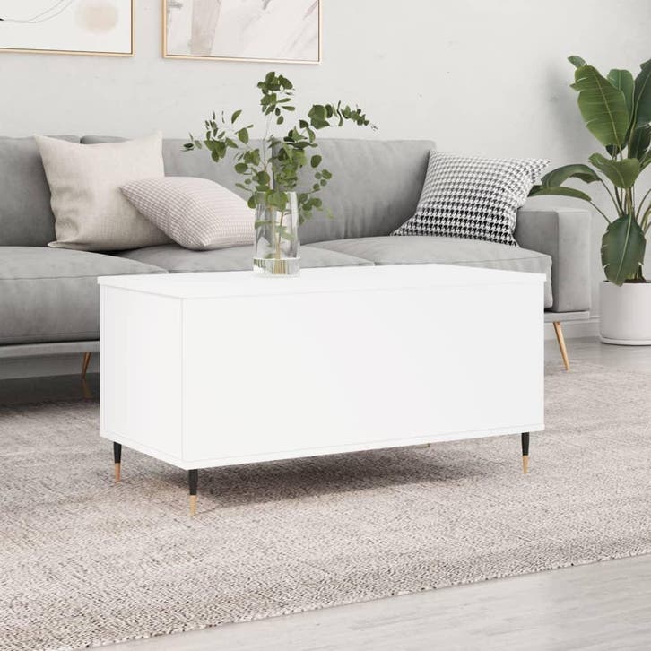 vidaXL Salontafel 90x44,5x45 cm bewerkt hout wit, Maison & Meubles, Tables | Tables de salon, Envoi