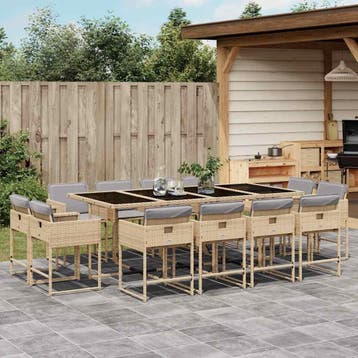 vidaXL 13-delige Tuinset met kussens poly rattan gemengd, Verzenden, Nieuw, Tuinset