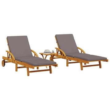vidaXL Ligbedden 2 st met tafel massief acaciahout, Verzenden