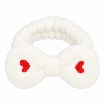 Make-Up Haarband – Hartjesprint – Teddy met Strik – Wit, Nieuw