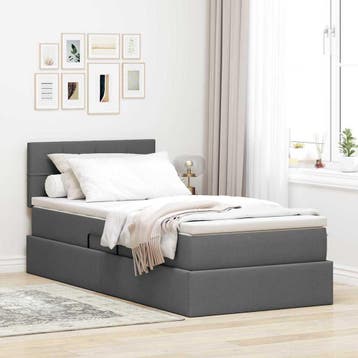 vidaXL LED opbergbed met matras Donkergrijs 90 x 200 cm Stof, Verzenden