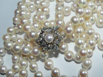 Halsketting - 14 karaat Witgoud Parel - Diamant, Handtassen en Accessoires, Nieuw