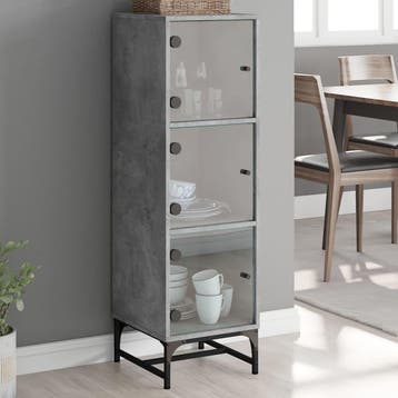 vidaXL Hoge kast met glazen deuren 35x37x120 cm betongrijs, Verzenden, Nieuw