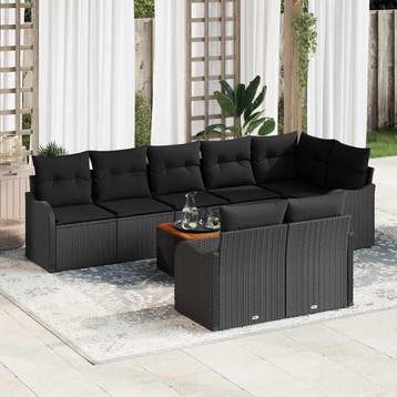 vidaXL Tuinbank Set 9 st Zwart poly rattan, Jardin & Terrasse, Verzenden