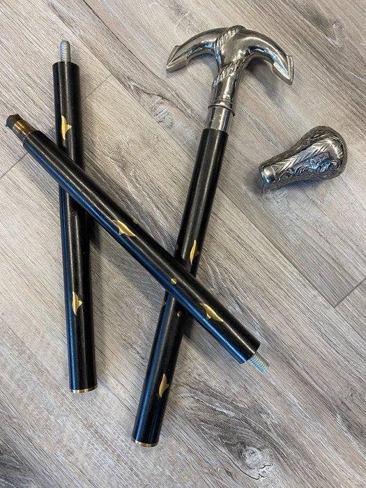 Canne de marche - Cuivre, Laiton, Bois de teck, 2 poignées, Antiquités & Art, Art | Objets design