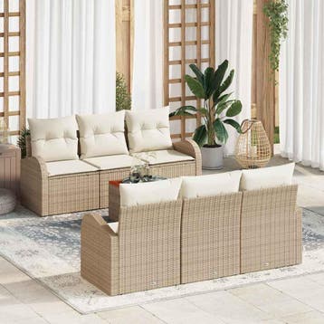 vidaXL Tuinbank Set 7 st Beige en Crème poly rattan, Verzenden, Nieuw