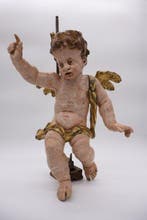 Sculpture, Barok putto - 46 cm - Bois polychrome, Antiek en Kunst
