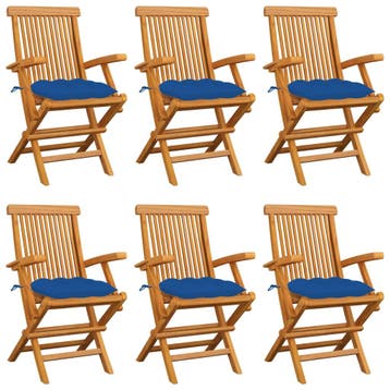 vidaXL Klapstoelen met blauwe kussens, 6 stuks, massief, Verzenden, Nieuw