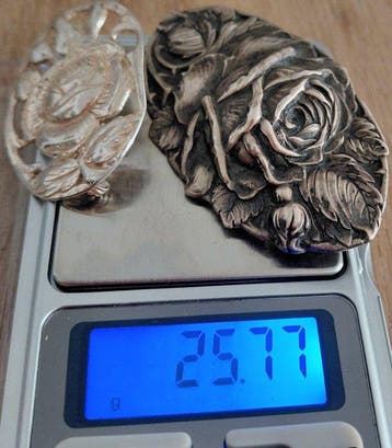 Zilver - Broche - Rozen Floraal Art, Antiek en Kunst