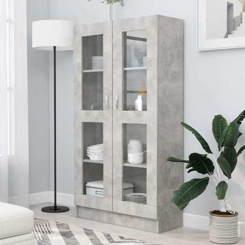 vidaXL Vitrinekast 82,5x30,5x150 cm bewerkt hout betongrijs, Huis en Inrichting, Verzenden, Nieuw