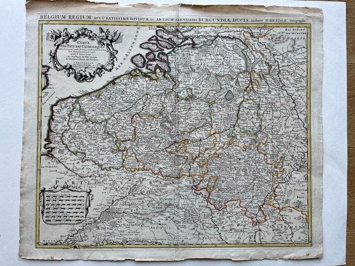 België - Belgie; Guillaume De LIsle - Carte des Pays Bas, Boeken, Atlassen en Landkaarten