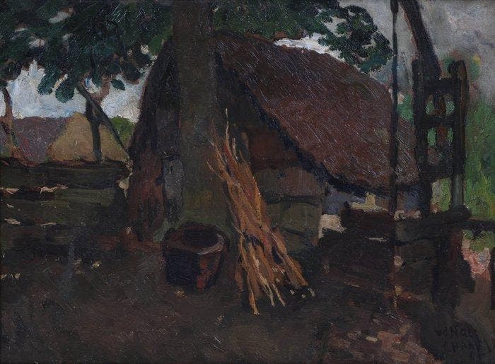 Willem Hendrik van der Nat (1864–1929) - Schuurtje, Antiquités & Art, Art | Peinture | Classique