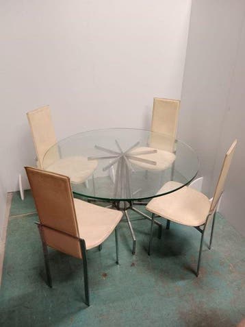 Chaise - Cuir, Acier - Ensemble de 4 chaises des années 70