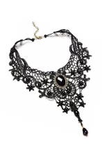 Ketting Kant Zwart Steen Steampunk Zwarte Kanten Collar Roar, Handtassen en Accessoires, Kettingen, Ophalen of Verzenden, Nieuw