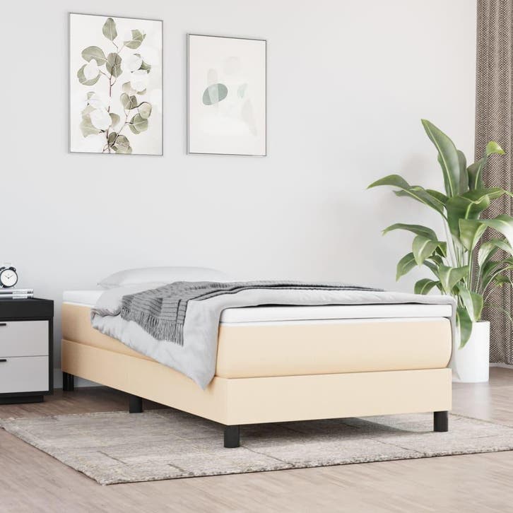 vidaXL Boxspring bed 100x200 cm stof crèmekleurig, Huis en Inrichting, Slaapkamer | Bedden, Nieuw, Verzenden