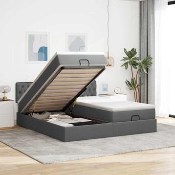 vidaXL Ottoman bed met matrassen 160x200cm stof donkergrijs, Verzenden