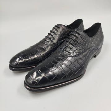 Dami-Crocodile- Black Oxfords-Toe Cap - Veterschoenen -