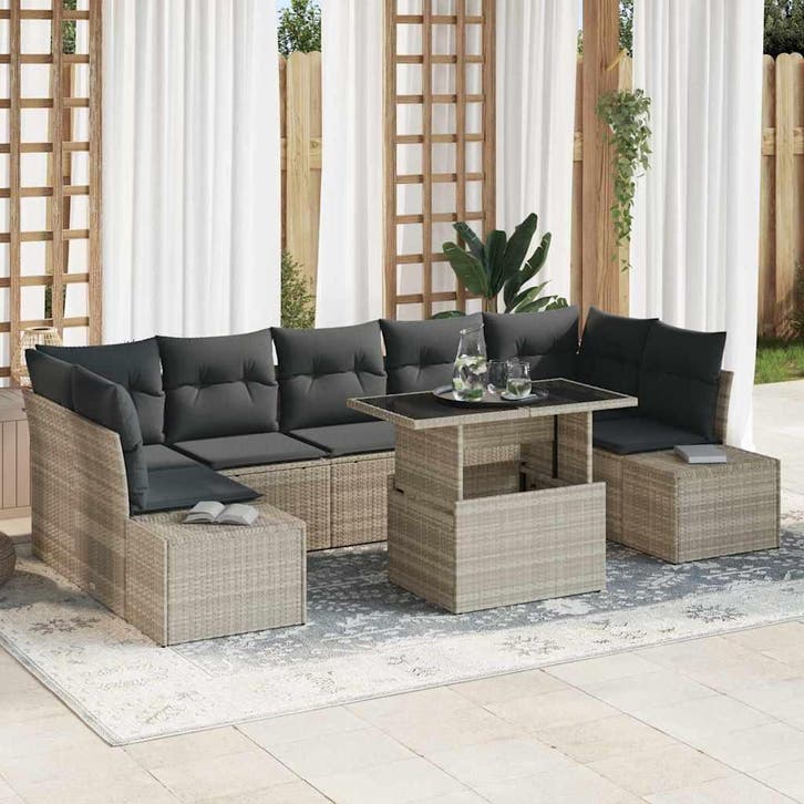 vidaXL Tuinbank Set met kussen 8 pcs Lichtgrijs en, Jardin & Terrasse, Ensembles de jardin, Envoi