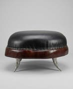Pouf - Cuir, Acier, Bois - De design éclectique