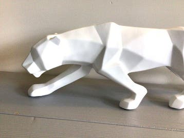 Sculpture, Grote sluipende luipaard wit XL - 13 cm - Résine