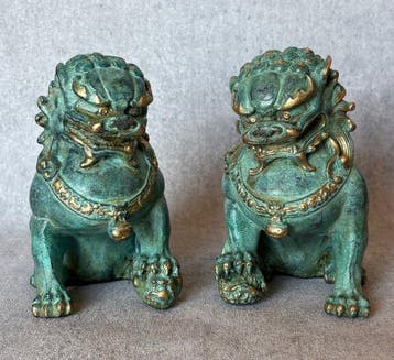 Paar Foo Dogs - Brons - China (Zonder minimumprijs)