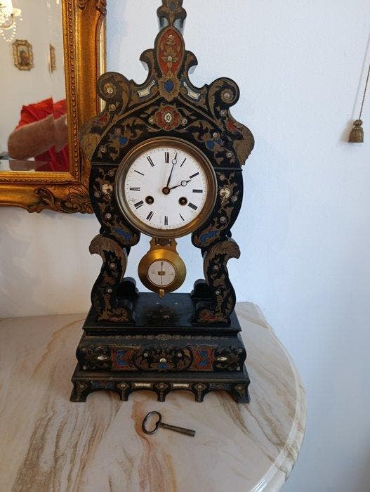 Pendule de cheminée - Bois, Laiton - 1880-1920, Antiquités & Art, Antiquités | Horloges